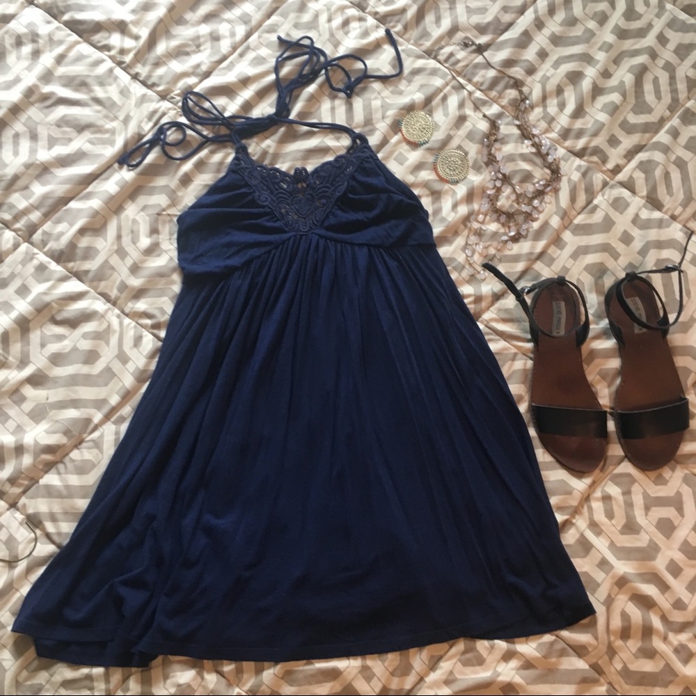 ⭐️SALE Navy Blue Halter Sun Dress Detail Tie Top